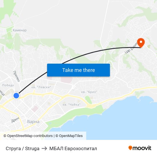 Струга / Struga to МБАЛ Еврохоспитал map