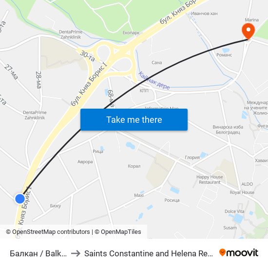 Балкан / Balkan to Saints Constantine and Helena Resort map