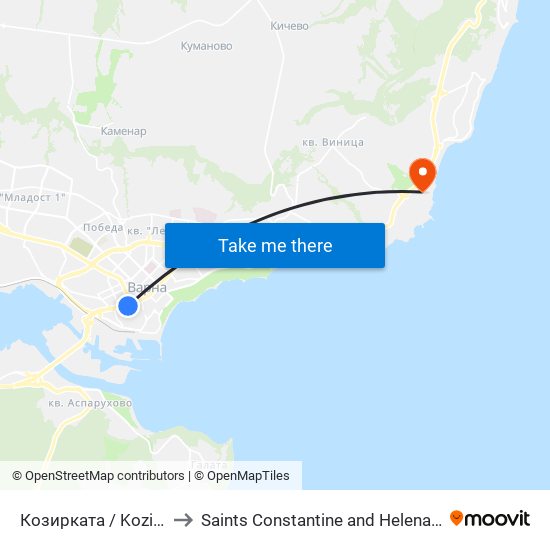 Козирката / Kozirkata to Saints Constantine and Helena Resort map