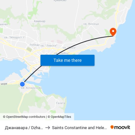 Джанавара / Dzhanavara to Saints Constantine and Helena Resort map