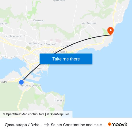 Джанавара / Dzhanavara to Saints Constantine and Helena Resort map