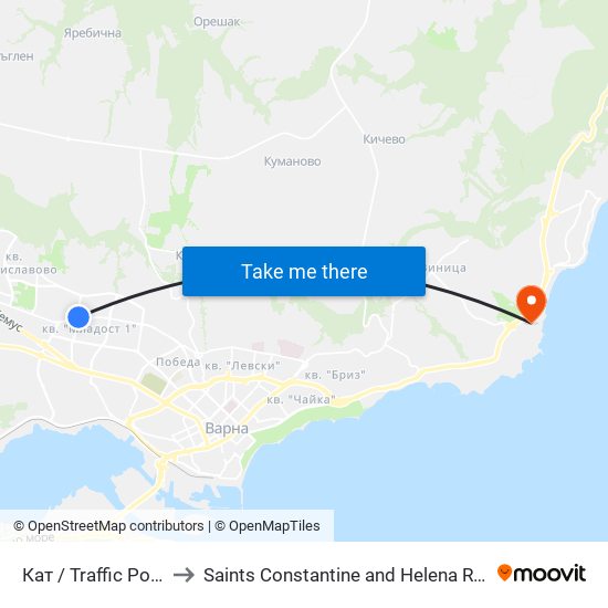 Кат / Traffic Police to Saints Constantine and Helena Resort map