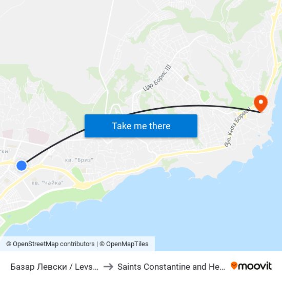 Базар Левски / Levski Market to Saints Constantine and Helena Resort map