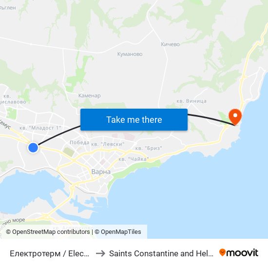 Електротерм / Electrotherm to Saints Constantine and Helena Resort map