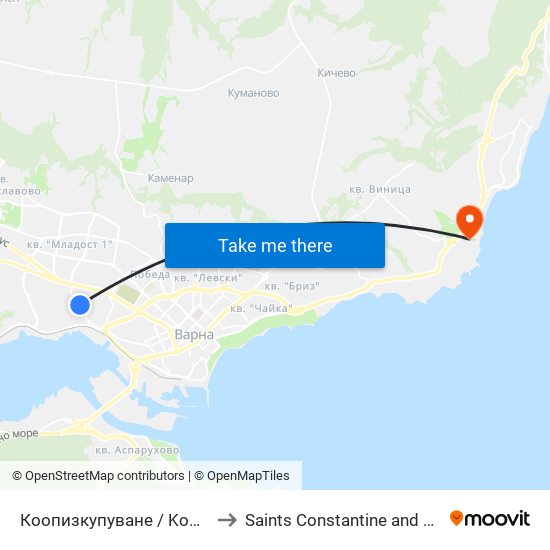 Коопизкупуване / Koopizkupuvane to Saints Constantine and Helena Resort map