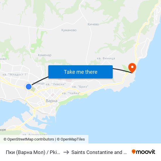 Пки (Варна Мол) / Pki (Varna Mall) to Saints Constantine and Helena Resort map