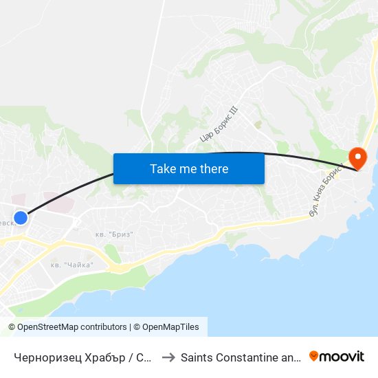 Черноризец Храбър / Chernorizets Hrabar to Saints Constantine and Helena Resort map
