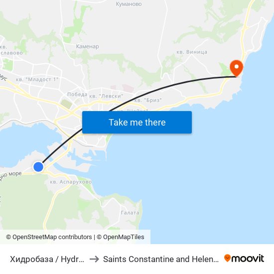 Хидробаза / Hydrobaza to Saints Constantine and Helena Resort map