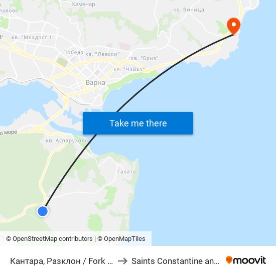 Кантара, Разклон / Fork Road For Kantara to Saints Constantine and Helena Resort map