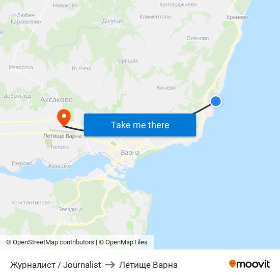 Журналист / Journalist to Летище Варна map