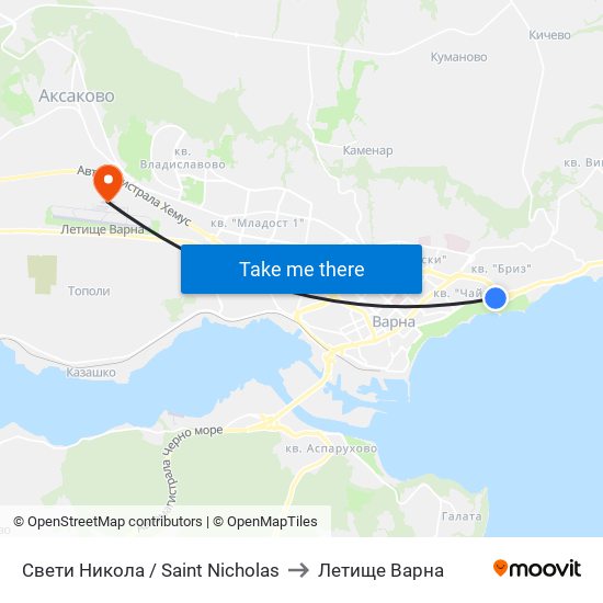 Свети Никола / Saint Nicholas to Летище Варна map