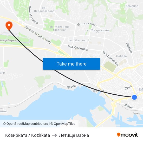 Козирката / Kozirkata to Летище Варна map