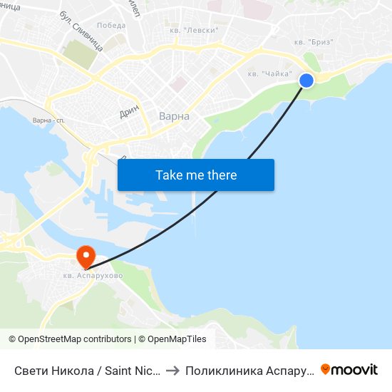 Свети Никола / Saint Nicholas to Поликлиника Аспарухово map