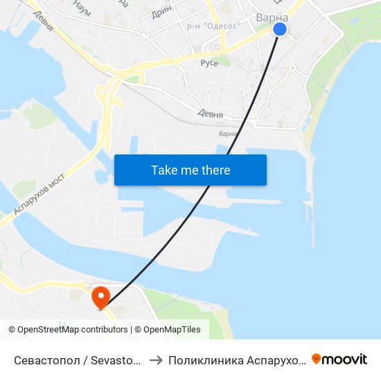 Севастопол / Sevastopol to Поликлиника Аспарухово map