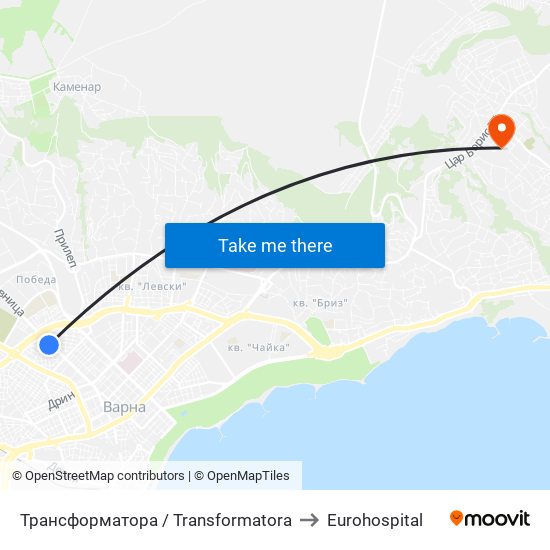 Трансформатора / Transformatora to Eurohospital map