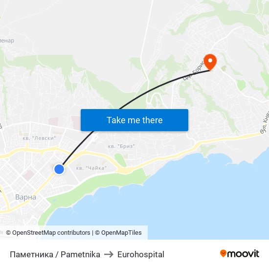 Паметника / Pametnika to Eurohospital map