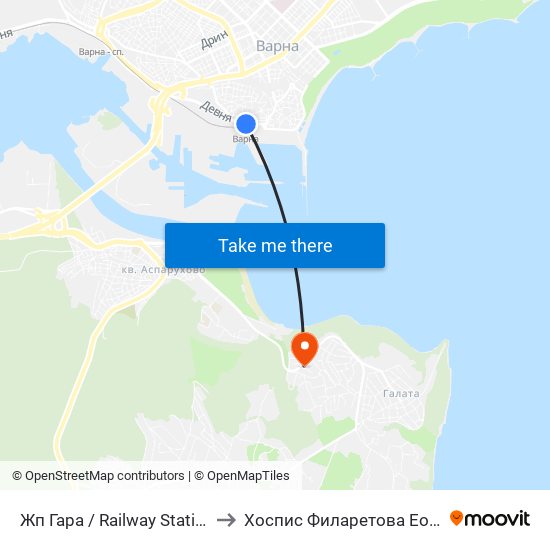 Жп Гара / Railway Station to Хоспис Филаретова Еоод map