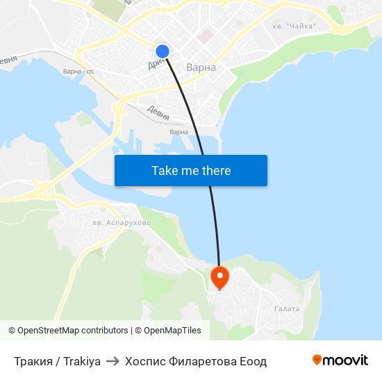 Тракия / Trakiya to Хоспис Филаретова Еоод map