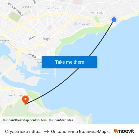 Студентска / Studentska to Онкологична Болница-Марко Антонов map