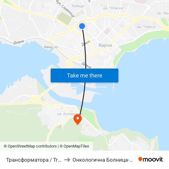 Трансформатора / Transformatora to Онкологична Болница-Марко Антонов map