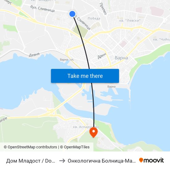 Дом Младост / Dom Mladost to Онкологична Болница-Марко Антонов map