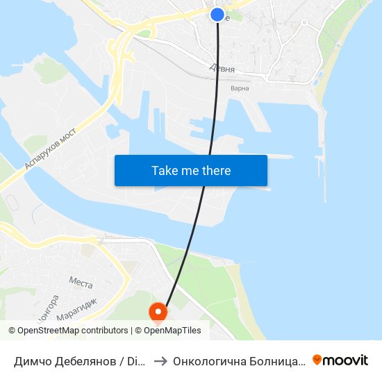 Димчо Дебелянов / Dimcho Debelyanov to Онкологична Болница-Марко Антонов map