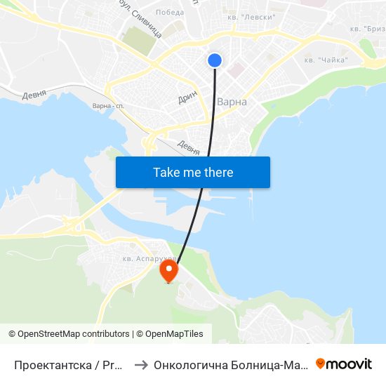 Проектантска / Proektantska to Онкологична Болница-Марко Антонов map