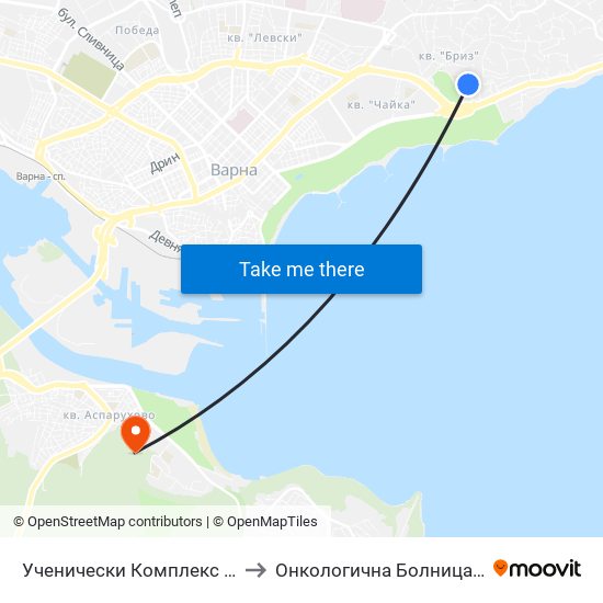 Ученически Комплекс / School Complex to Онкологична Болница-Марко Антонов map