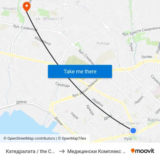 Катедралата / the Cathedral to Медицински Комплекс Младост map