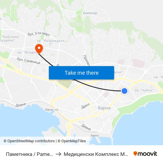 Паметника / Pametnika to Медицински Комплекс Младост map