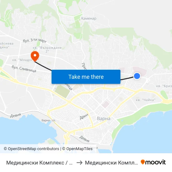 Медицински Комплекс / Medical Complex to Медицински Комплекс Младост map