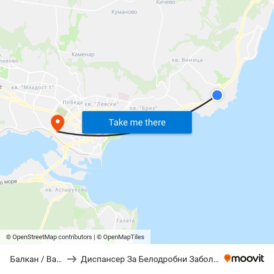 Балкан / Balkan to Диспансер За Белодробни Заболявания map