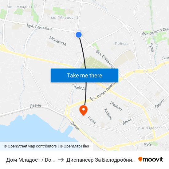 Дом Младост / Dom Mladost to Диспансер За Белодробни Заболявания map