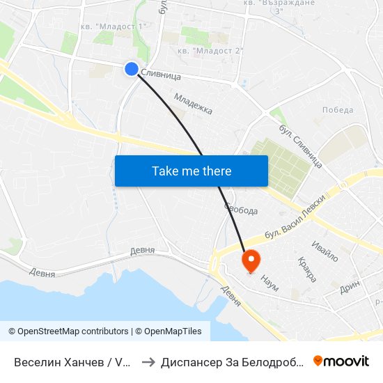 Веселин Ханчев / Veselin Hanchev to Диспансер За Белодробни Заболявания map