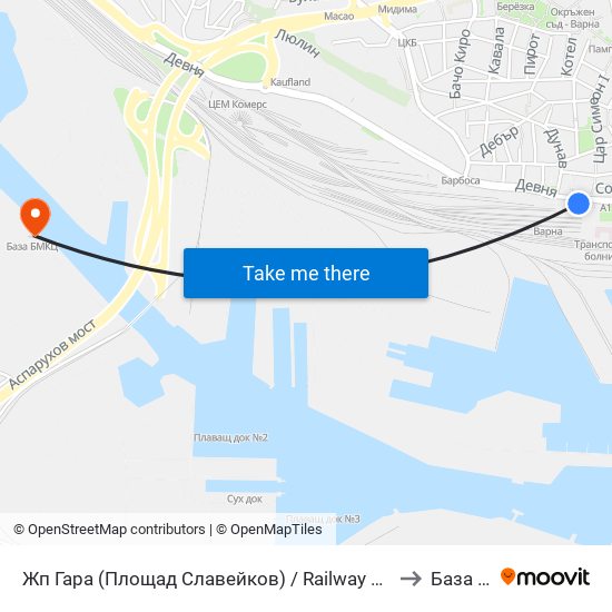Жп Гара (Площад Славейков) / Railway Station (Slaveykov Square) to База Бмкц map