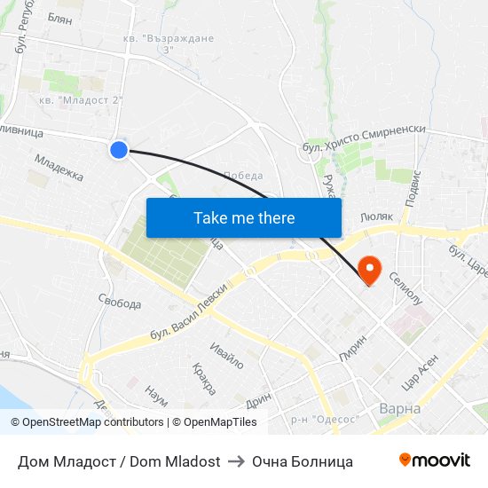 Дом Младост / Dom Mladost to Очна Болница map