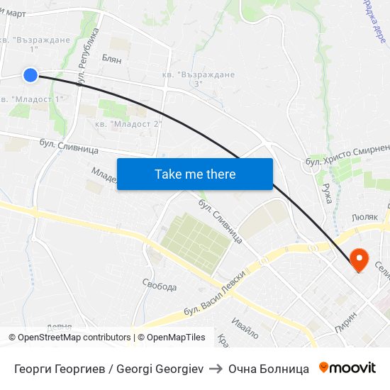 Георги Георгиев / Georgi Georgiev to Очна Болница map