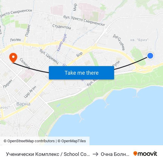 Ученически Комплекс / School Complex to Очна Болница map