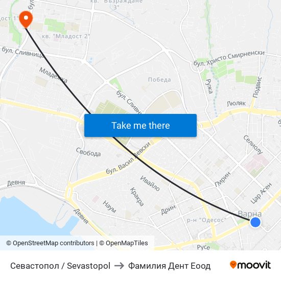 Севастопол / Sevastopol to Фамилия Дент Еоод map