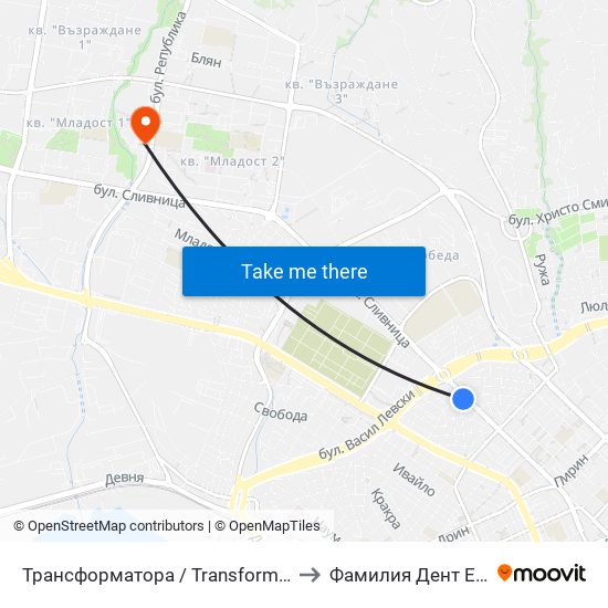 Трансформатора / Transformatora to Фамилия Дент Еоод map