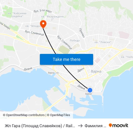 Жп Гара (Площад Славейков) / Railway Station (Slaveykov Square) to Фамилия Дент Еоод map