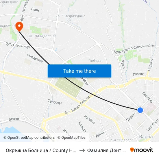 Окръжна Болница / County Hospital to Фамилия Дент Еоод map
