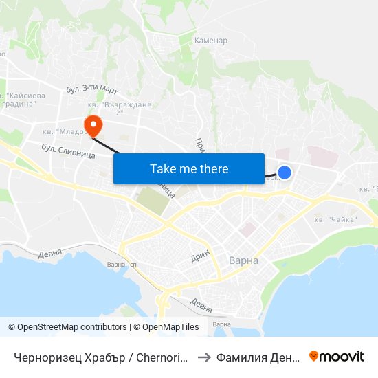 Черноризец Храбър / Chernorizets Hrabar to Фамилия Дент Еоод map