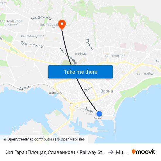 Жп Гара (Площад Славейков) / Railway Station (Slaveykov Square) to Мц Нова map
