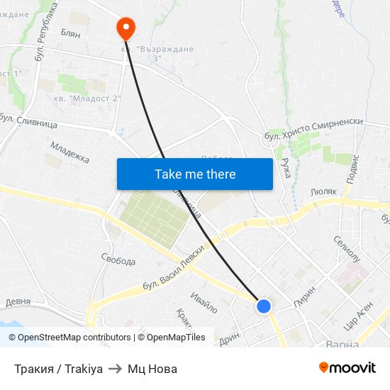 Тракия / Trakiya to Мц Нова map