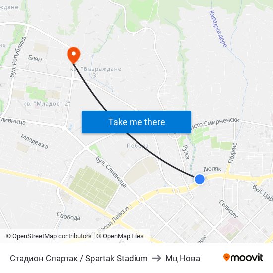 Стадион Спартак / Spartak Stadium to Мц Нова map