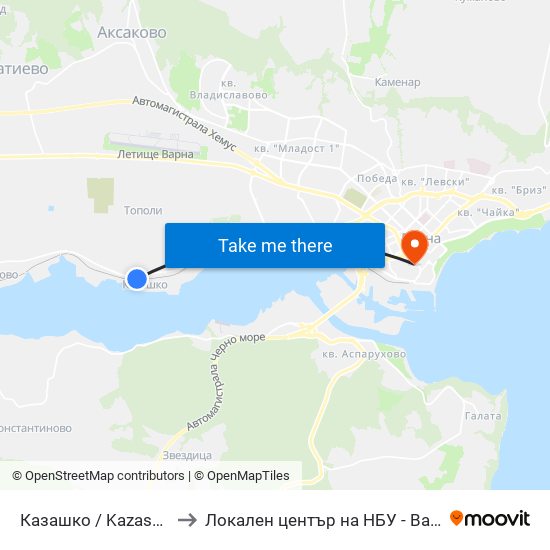 Казашко / Kazashko to Локален център на НБУ - Варна map