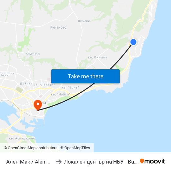 Ален Мак / Alen Mak to Локален център на НБУ - Варна map