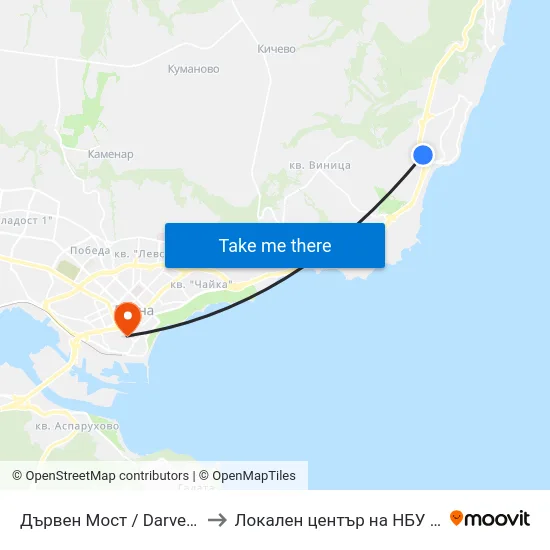 Дървен Мост / Darven Most to Локален център на НБУ - Варна map