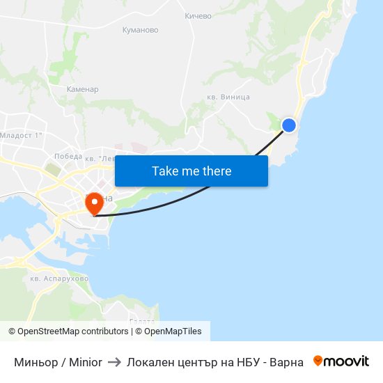 Миньор / Minior to Локален център на НБУ - Варна map